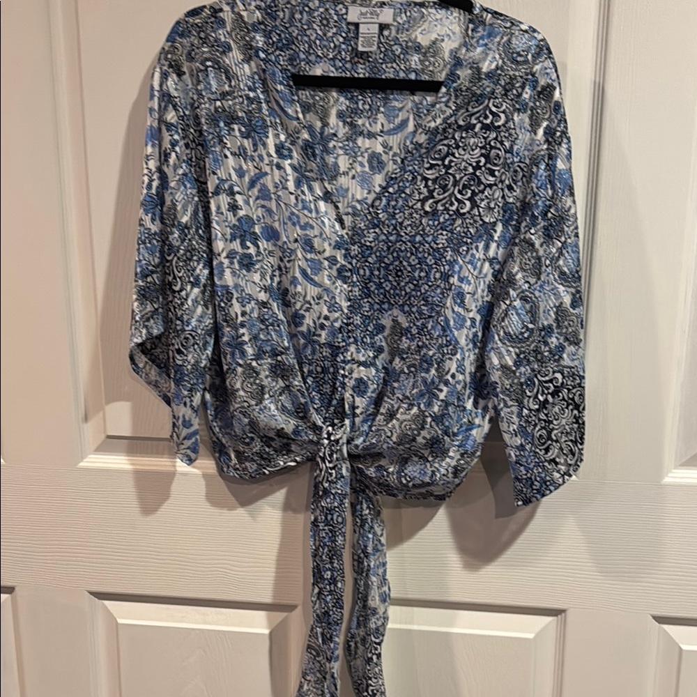 Floral Blue Wrap Top